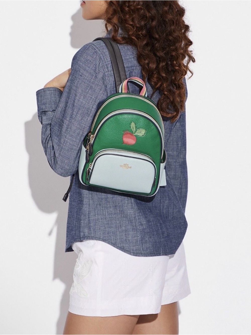 Coach Green & Light Blue Leather Mini Backpack with Radish Patch - Picture 6 of 6